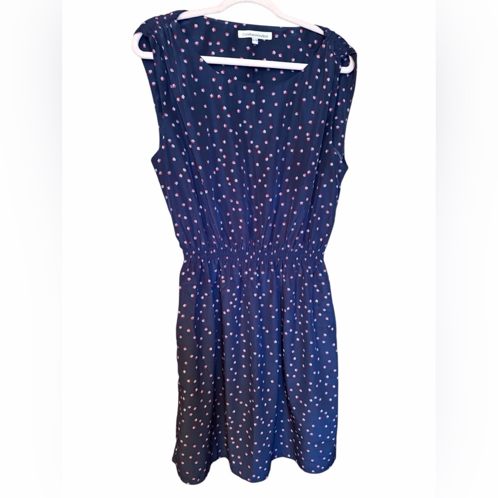 Catherine Malandrino Navy Blue pattern Dress with Pockets